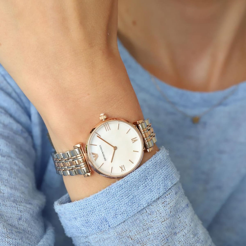 Emporio Armani T Bar Gianni Classic Mother Of Pearl Dial Two Tone