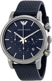 Emporio Armani Luigi Chronograph Blue Dial Black Leather Strap Watch For Men - AR1736