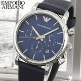 Emporio Armani Luigi Chronograph Blue Dial Black Leather Strap Watch For Men - AR1736