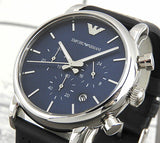 Emporio Armani Luigi Chronograph Blue Dial Black Leather Strap Watch For Men - AR1736