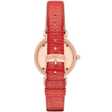 Emporio Armani Gianni T Bar Silver Dial Red Leather Strap Watch For Women - AR1876