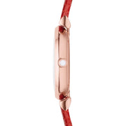 Emporio Armani Gianni T Bar Silver Dial Red Leather Strap Watch For Women - AR1876