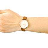 Emporio Armani Gianni T Bar Quartz Pink Mother of Pearl Dial Brown Leather Strap Watch For Women - AR1960