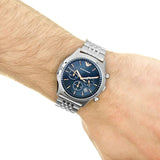 Emporio Armani Luigi Chronograph Quartz Blue Dial Silver Steel Strap Watch For Men - AR1974