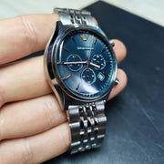 Emporio Armani Luigi Chronograph Quartz Blue Dial Silver Steel Strap Watch For Men - AR1974