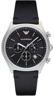 Emporio Armani Zeta Chronograph Black Dial Black Leather Strap Watch for Men - AR1975