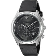 Emporio Armani Zeta Chronograph Black Dial Black Leather Strap Watch for Men - AR1975