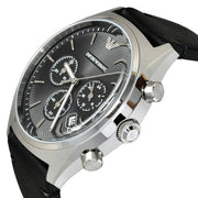 Emporio Armani Zeta Chronograph Black Dial Black Leather Strap Watch for Men - AR1975
