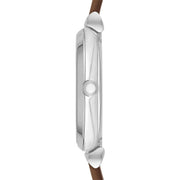 Emporio Armani Gianni T-Bar White Dial Brown Leather Strap Watch for Women - AR1988