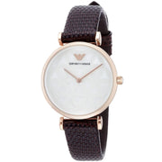 Emporio Armani Gianni T-Bar Silver Dial Brown Leather Strap Watch for Women - AR1990