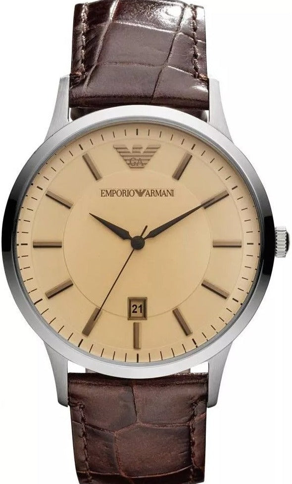 Emporio Armani klassische Quarzuhr mit braunem Zifferblatt und