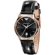 Emporio Armani Classic Black Dial Black Leather Strap Watch for Women - AR2445