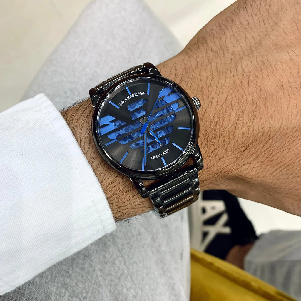 Emporio Armani Meccanico Automatic Grey Dial Grey Steel Strap Watch For Men