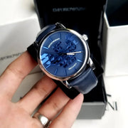 Emporio Armani Luigi Automatic Blue Dial Blue Leather Strap Watch For Men - AR60030