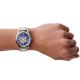 Emporio Armani Luigi Chronograph Skeleton Blue Dial Silver Steel Strap Watch For Men - AR60036