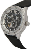 Emporio Armani Renato Chronograph Automatic Black Dial Black Leather Strap Watch For Men - AR60051