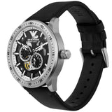 Emporio Armani Renato Chronograph Automatic Black Dial Black Leather Strap Watch For Men - AR60051