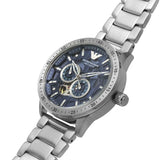 Emporio Armani Mario Chronograph Automatic Blue Dial Silver Steel Strap Watch For Men - AR60052