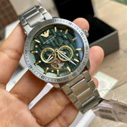 Emporio Armani Meccanico Automatic Green Dial Silver Steel Strap Watch For Men - AR60053