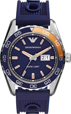 Emporio Armani Sportivo Chronograph Quartz Blue Dial Blue Rubber Strap Watch For Men - AR6045