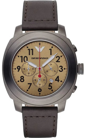 Emporio Armani Delta Chronograph Brown Dial Brown Leather Strap Dial Watch For Men - AR6055