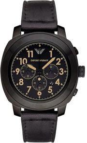 Emporio Armani Sportivo Chronograph Black Dial Black Leather Strap Watch for Men - AR6061