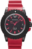 Emporio Armani Sportivo Quartz Black Dial Red Rubber Strap Watch For Men - AR6101