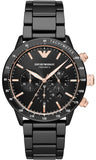 Emporio Armani Mario Ceramic Chronograph Black Dial Black Steel Strap Watch For Men - AR70002