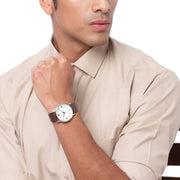 Emporio Armani Kappa Quartz White Dial Brown Leather Strap Watch For Men - AR80006
