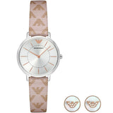 Emporio Armani Classic Kappa White Dial Brown Leather Strap Watch For Women - AR11009