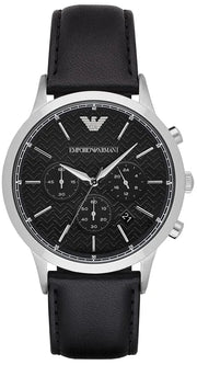 Emporio Armani Renato Chronograph Black Dial Black Leather Strap Watch for Men - AR8034