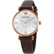 Emporio Armani Analog White Dial Brown Leather Strap Watch For Men - AR9042