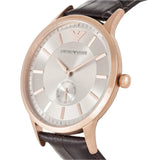 Emporio Armani Classic Analog Silver Dial Brown Leather Strap Watch For Men - AR9101