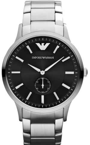 Emporio Armani Classic Quartz Black Dial Silver Steel Strap Watch For Men - AR9107