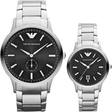 Emporio Armani Classic Quartz Black Dial Silver Steel Strap Watch For Men - AR9107