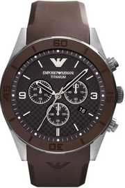 Emporio Armani Sportivo Chronograph Black Dial Brown Silicone Strap Watch for Men - AR9501