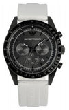 Emporio Armani Sportivo Chronograph Black Dial White Rubber Strap Watch For Men - AR6112