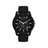 Armani Exchange Outerbanks Chronograph Black Dial Black Silicone Strap Watch For Men - AX1326