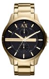 Armani Exchange Hampton Chronograph Black Dial Gold Steel Strap Watch For Men - AX2122