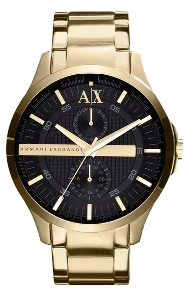 Armani Exchange Hampton Chronograph Black Dial Gold Steel Strap Watch