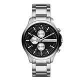 Armani Exchange Hampton Chronograph Black Dial Silver Steel Strap Watch For Men - AX2152