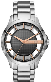 Armani Exchange Hampton Chronograph Skeleton Black Dial Silver Steel Strap Watch For Men - AX2199