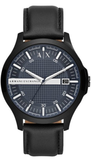 Armani Exchange Hampton Quartz Blue Dial Black Leather Strap Watch for Men - AX2411