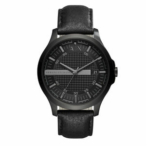 Armani Exchange Hampton Chronograph Black Dial Black Leather Strap Watch For Men - AX2400