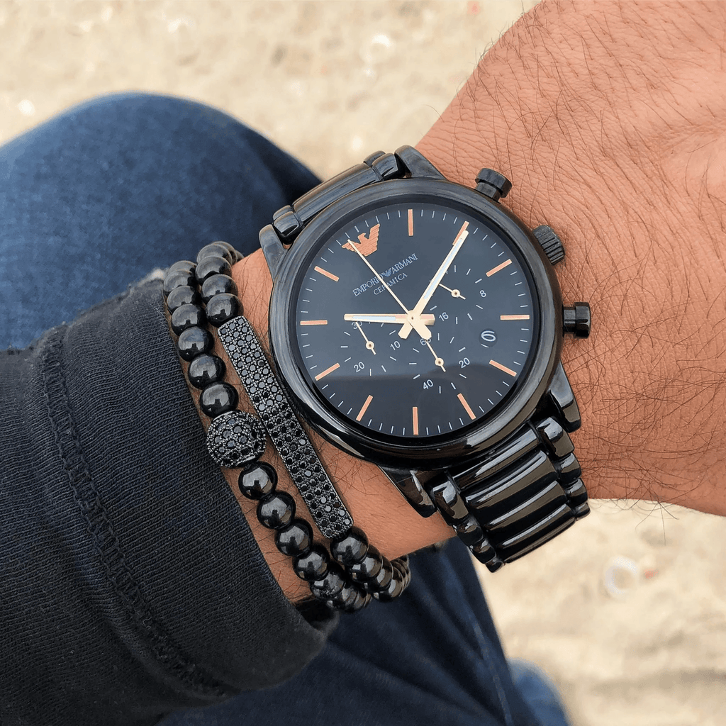 Emporio Armani Luigi Ceramic Chronograph Black Dial Black Strap