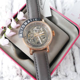 Fossil Boyfriend Automatic Skeleton Grey Dial Grey Leather Strap Watch for Women - ME3089