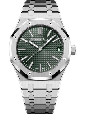 Audemars Piguet Royal Oak 50th Anniversary Green Dial Silver Steel Strap Watch for Men - 15510ST.OO.1320ST.04