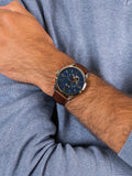 Fossil Townsman Automatic Blue Dial Brown Leather Strap Watch for Men - ME3110