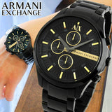 Armani Exchange Hampton Chronograph Black Dial Black Steel Strap Watch For Men - AX2164