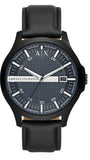 Armani Exchange Hampton Quartz Blue Dial Black Leather Strap Watch for Men - AX2411